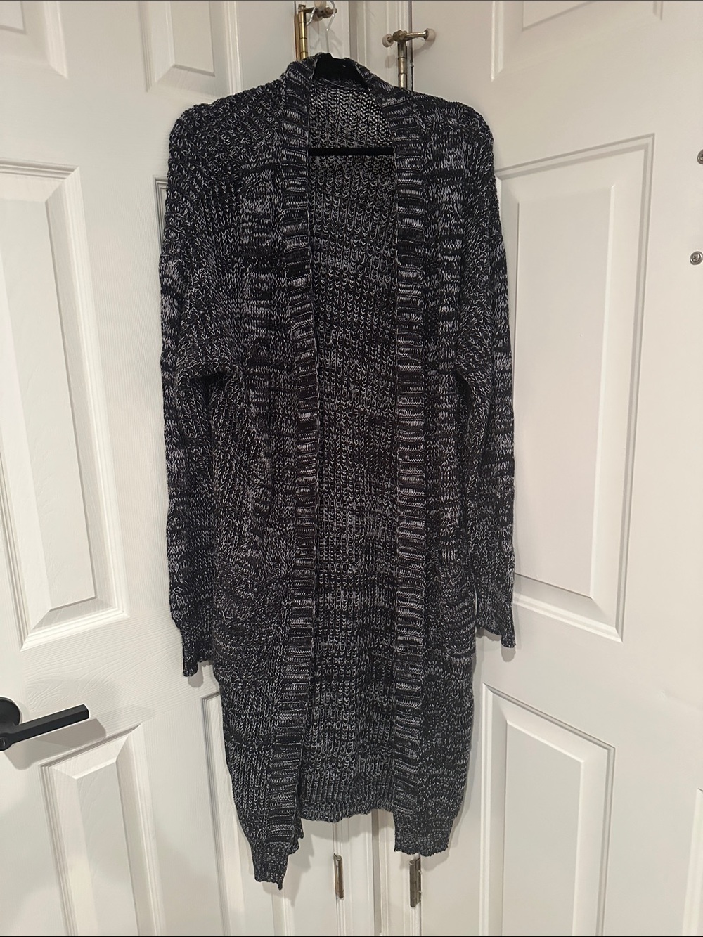 Agnes & Dora dreamy duster Cozy Open-Front Black & Gray Marled Cardigan Sweater